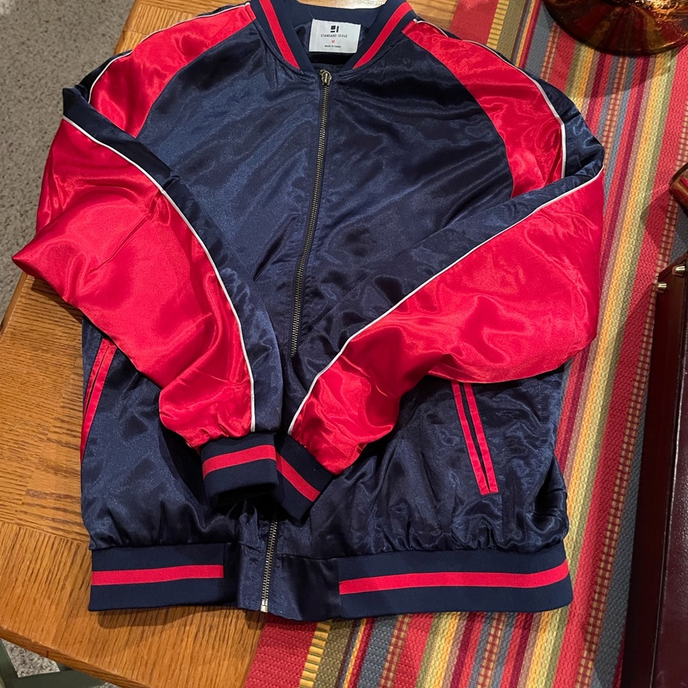 Red and navy light weight varsity jacket